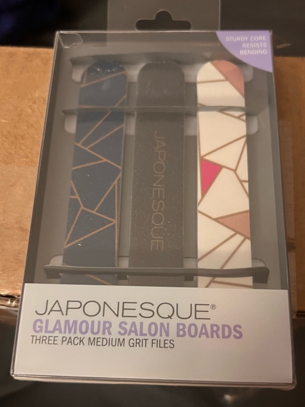 Japonesque Glamour Salon Boards Three-Pack Nail Files - Blue, Black & White NWT